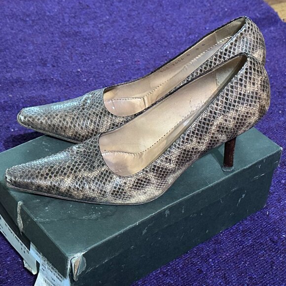 Y2K Gucci Embossed Leather Snakeskin and Wood Medium-heeled Pumps size 8B - Picture 2 of 10